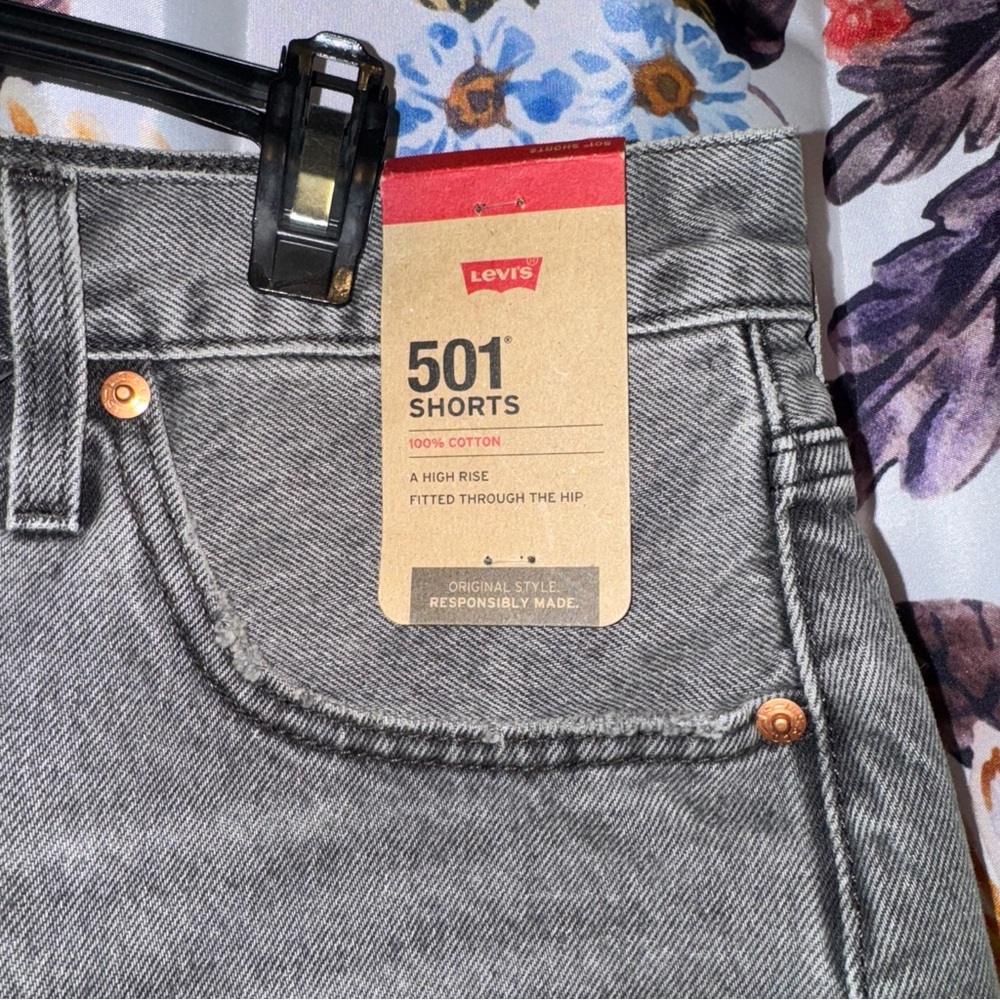 Levi's 501 Distressed Button Fly High-Waisted Shorts - Picture 4 of 10